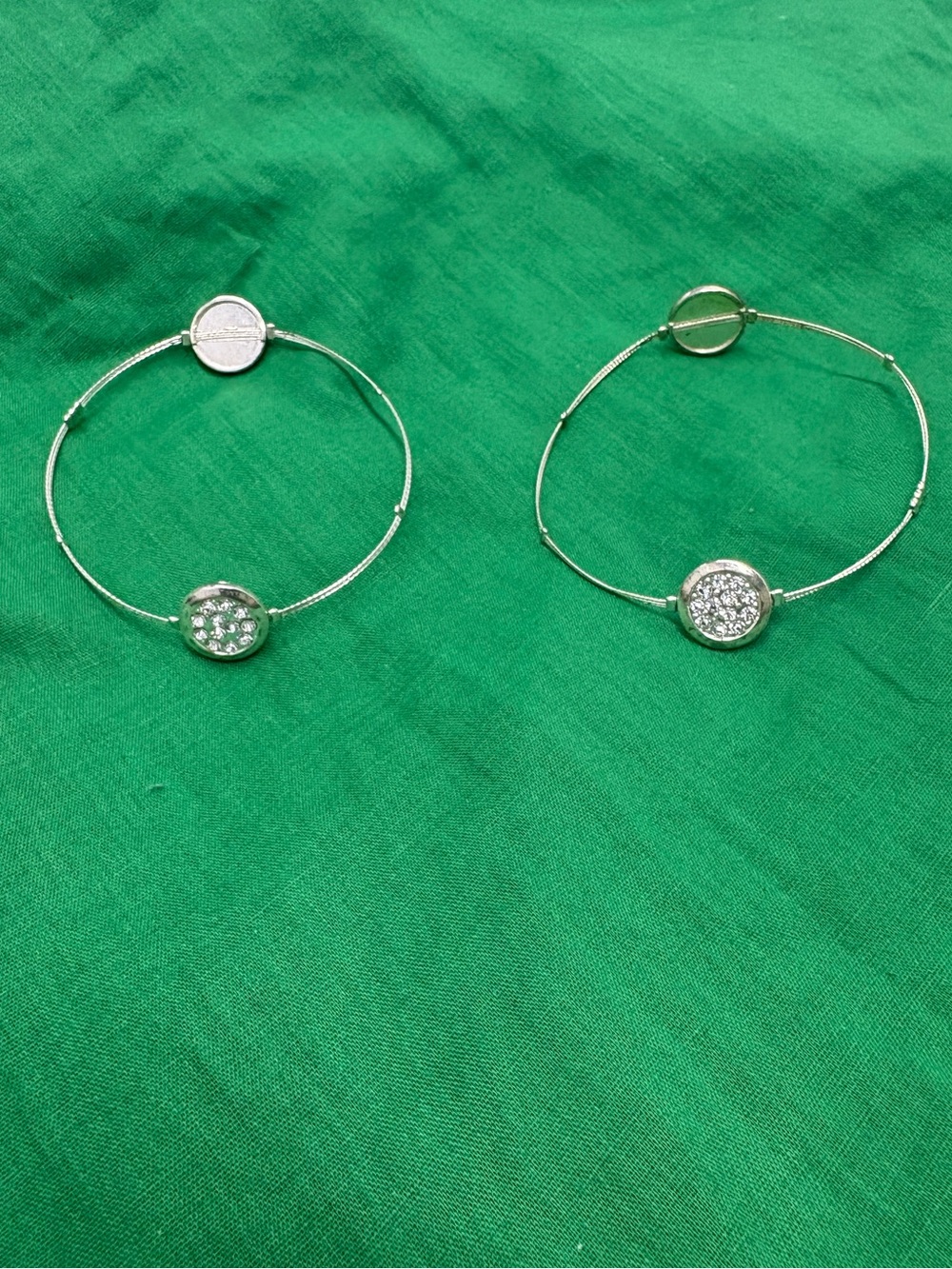 Silver Tone Round Clear Crystal Station Bangle Bracelets Pair of 2 Bracelets